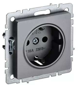 Розетка с заземлением IEK BR-R11-16-K46 BRITE без защитных шторок 16А РС11-1-0-БрС Сталь