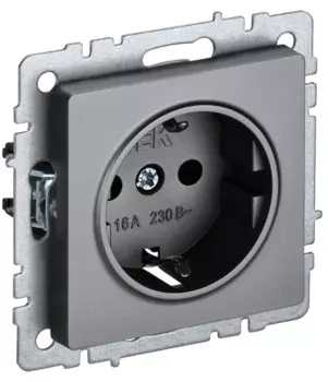 Розетка с заземлением IEK BR-R14-16-K46 BRITE с защитными шторками 16А РС14-1-0-БрС Сталь