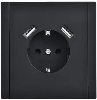 Розетка с заземлением с 2 USB IEK FP-R14-16-U21-D31-K02 FORTE&PIANO с защитными шторками в/к 16А тип A+тип A 3,1А FP145 черный