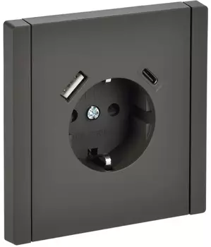 Розетка с заземлением с 2 USB IEK FP-R14-16-U22-018-K03 FORTE&PIANO с защитными шторками в/к 16А тип A+тип C 18Вт FP347 серый