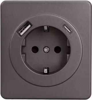 Розетка с заземлением с 2 USB KRANZ KR-78-0704-2 MIELE ROUND с/у з/ш 16А A+C быстрой зарядки 5В/3А титан