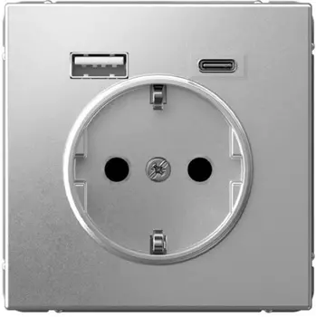 Розетка с заземлением с 2 USB Systeme Electric GAL000332 ArtGallery A+C, 5В/2,4А/3,0А, 2х5В/1,5А, механизм, алюминий