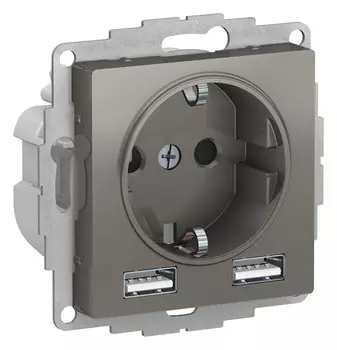 Розетка с заземлением с 2 USB Systeme Electric ATN000930 AtlasDesign A+A, 5В/2,4 А, 2х5В/1,2 А, механизм, Сталь