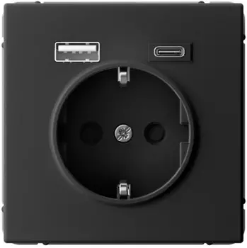 Розетка с заземлением с 2 USB Systeme Electric GAL001032 ArtGallery A+C, 5В/2,4А/3,0А, 2х5В/1,5А, механизм, Карбон