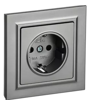 Розетка с заземлением в сборе IEK BR-R14-16-K46-F BRITE с защитными шторками 16А РСР14-1-0-БрС Сталь