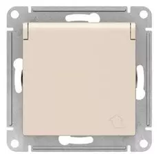 Розетка Schneider Electric ATN000246 AtlasDesign, с заземлением, со шторками, с крышкой, 16А, IP20, механизм, бежевая