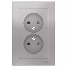 Розетка Schneider Electric ATN000320 AtlasDesign, двойная, без заземления, 16А, в сборе, алюминий