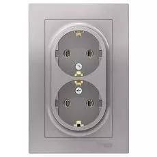 Розетка Schneider Electric ATN000324 AtlasDesign, двойная, с заземлением, 16А, в сборе, алюминий