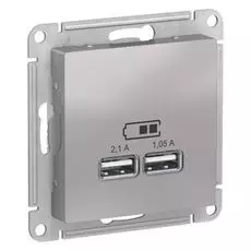 Розетка Schneider Electric ATN000333 AtlasDesign, USB, 5В, 1 порт x 2.1 А, 2 порта х 1.05 А, механизм, алюминий