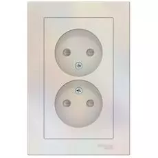 Розетка Schneider Electric ATN000422 AtlasDesign, двойная, без заземления, со шторками, 16А, в сборе, жемчуг