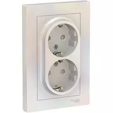 Розетка Schneider Electric ATN000426 AtlasDesign, двойная, с заземлением, со шторками, 16А, в сборе, жемчуг