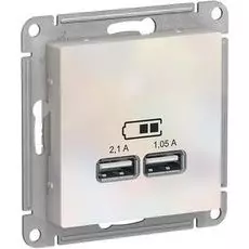 Розетка Schneider Electric ATN000433 AtlasDesign, USB, 5В, 1 порт x 2.1 А, 2 порта х 1.05 А, механизм, жемчуг