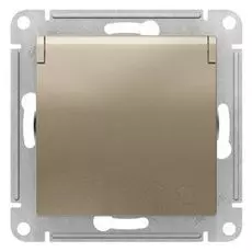 Розетка Schneider Electric ATN000546 AtlasDesign, с заземлением, со шторками, с крышкой, 16А, IP20, механизм, шампань