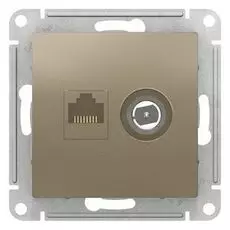 Розетка Schneider Electric ATN000589 AtlasDesign, двойная, комп+ТВ, RJ45+TV, кат.5E, механизм, шампань