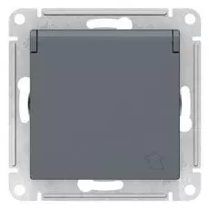 Розетка Schneider Electric ATN000746 AtlasDesign, с заземлением, с крышкой, со шторками, винтовые клеммы, грифель, 16А