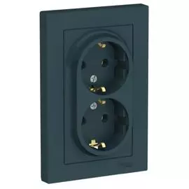 Розетка Schneider Electric ATN000824 AtlasDesign с/з двойная, 16А, в сборе изумруд