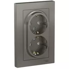 Розетка Schneider Electric ATN000926 AtlasDesign, двойная, с заземлением, со шторками, 16А, в сборе, сталь