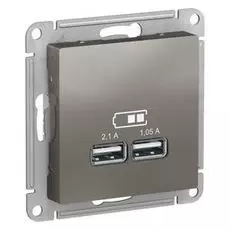 Розетка Schneider Electric ATN000933 AtlasDesign, USB, 5В, 1 порт x 2.1 А, 2 порта х 1.05 А, механизм, сталь