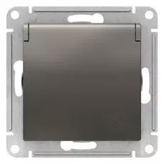 Розетка Schneider Electric ATN000946 AtlasDesign, с заземлением, со шторками, с крышкой, 16А, IP20, механизм, сталь