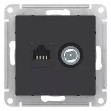 Розетка Schneider Electric ATN001089 AtlasDesign, двойная, комп+ТВ, RJ45+TV, кат.5E, механизм, карбон