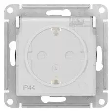 Розетка Schneider Electric ATN440146 AtlasDesign AQUA, с заземление, со шторками, с крышкой, 16А, IP44, механизм, белая