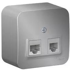 Розетка Schneider Electric BLNIA045113 2-ая ТЛФ/КОМП, RJ45+RJ11, кат.5E, изолир. пластина Алюминий наруж