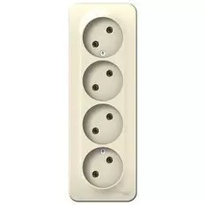 Розетка Schneider Electric BLNRA000412 4-я б/з без шторок 16А, 250В, изолир. пластина Молочная наруж