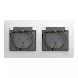 Розетка Schneider Electric GSL000147 Glossa белая 2-ая с/з, со шторками, в сборе, IP44
