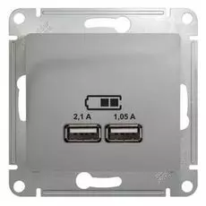 Розетка Schneider Electric GSL000333 Glossa, USB, 5В/2100мА, 2х5В/1050мА, механизм, алюминий