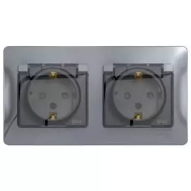 Розетка Systeme Electric GSL000447 2-ая с/з, со шторками, в сборе, IP44 Glossa Титан
