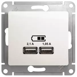 Розетка Schneider Electric GSL000633 Glossa Перламутр USB 5В/2100мА, 2х5В/1050мА