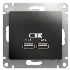 Розетка Schneider Electric GSL000733 Glossa USB 5В/2100мА, 2х5В/1050мА антрацит