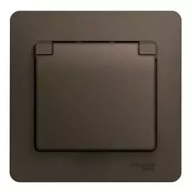 Розетка Systeme Electric GSL000846 с/з со шторками с крышкой, 16А, IP20 (в сборе) шоколад