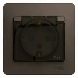 Розетка Systeme Electric GSL000848 с/з со шторками с крышкой, 16А, IP44 (в сборе) шоколад