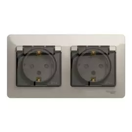 Розетка Schneider Electric GSL000947 2-ая с/з, со шторками, в сборе, IP44 Glossa Молочная
