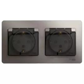 Розетка Systeme Electric GSL001247 2-ая с/з, со шторками, в сборе, IP44 Glossa Платина
