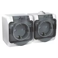 Розетка Schneider Electric ЭТЮД PA16-244B Этюд 2-я, с заземлением, со шторками, наружная, с крышкой, 16 А, 250 В, IP44, в сборе (белая)