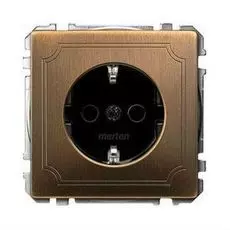 Розетка Schneider Electric MTN2301-4143 Merten 1-ая с заземлением, безвинтовой зажим, 2P+З, металл, IP20 (античная латунь)