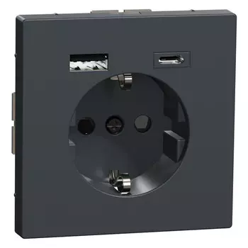 Розетка Schneider Electric MTN2367-6034 MERTEN D-Life Антрацит силовая 16 A с зарядкой USB A+C 3 A