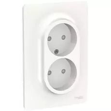 Розетка Schneider Electric NU206318 UnicaNew, белый, двойная, со шторками, без заземления, винт. Заж
