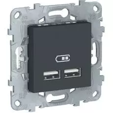 Розетка Schneider Electric NU541854 UnicaNew, антрацит, USB, двойная, 5 В / 2100 мА