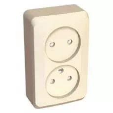 Розетка Schneider Electric PA16-006K Этюд 2-ая, без заземления, со шторками, наружная, 16 А, 250 В, 3680 Вт, IP20, в сборе (кремовая)