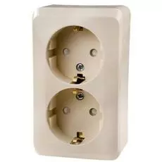 Розетка Schneider Electric PA16-008K Этюд 2-ая, с заземлением, со шторками, наружная, 16 А, 250 В, 3680 Вт, IP20, в сборе (кремовая)