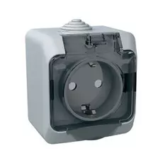 Розетка Schneider Electric PA16-044C Этюд 1-ая, с заземлением, с крышкой, со шторками, наружная, 16 А, 250 В, IP44, в сборе (серая)