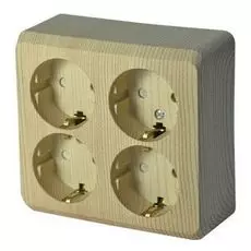 Розетка Schneider Electric PA16-208D Этюд Дача, 4-ая, с заземлением, со шторками, наружная, 16 А, 250 В, 3680 Вт, IP20, в сборе (сосна)