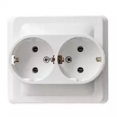 Розетка Schneider Electric PC16-007B Этюд 2-ая скрытая, с заземлением, без шторок, 16 А, 250 В, IP20, в сборе (белая)