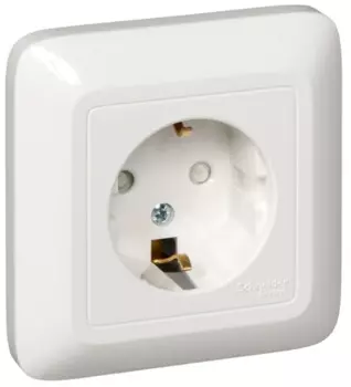Розетка Schneider Electric RA16-003-1-BI Wessen Прима 1-ая с/з с защитными шторками 16А (в сборе) наруж белый
