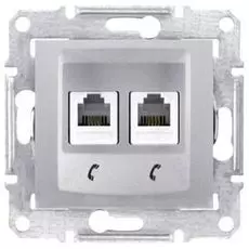 Розетка Schneider Electric SDN4201160 Sedna телефонная 2-ая RJ11, в рамку, IP20 (алюминий)
