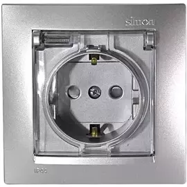 Розетка Simon 1590450-033 Simon 15 Алюминий с/з, со шторками, с крышкой, IP44, 16А, 250В, винт.заж.