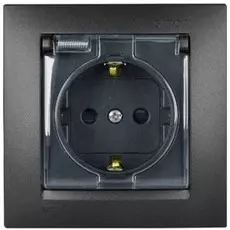 Розетка Simon 1590450-038 с заземлен. 2Р+Е, с защитными шторками, с крышкой, IP44, 16А, 250В, винт. зажим, графит
